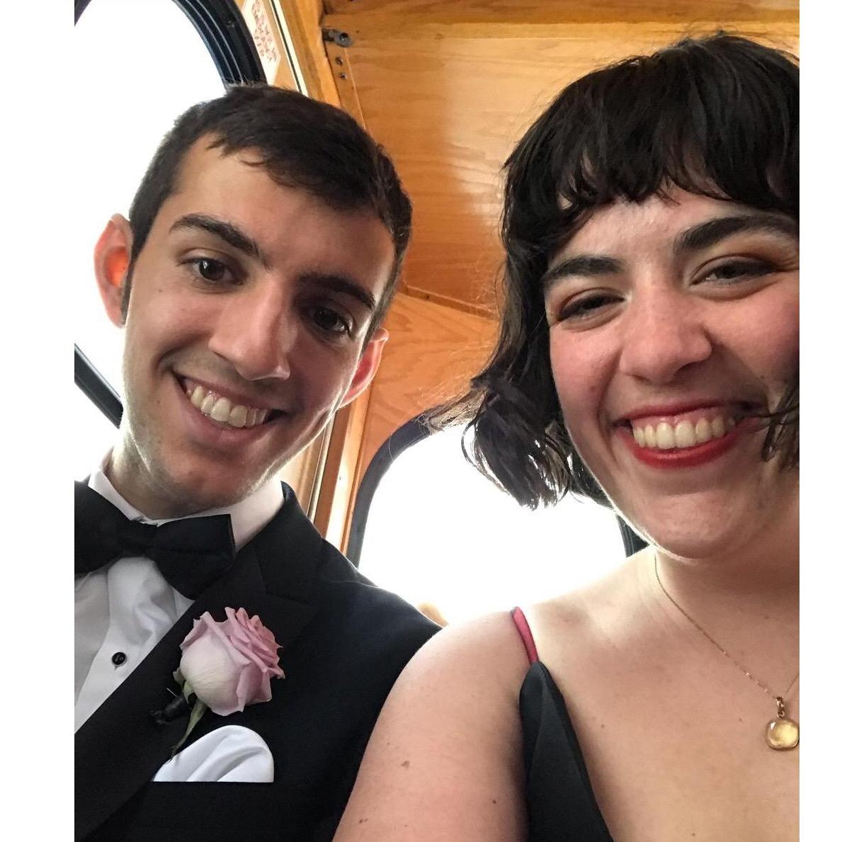 At Lauren & Matt's wedding on the trolley!