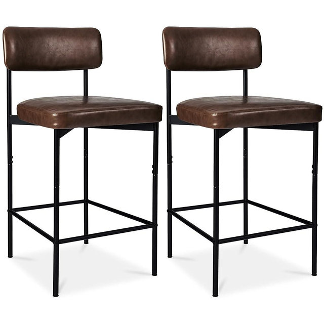 Best Choice Products Set of 2, Armless Counter Height Bar Stools, Modern PU Faux Leather Stools for Kitchen Island, Home, Dining - Mocha Brown