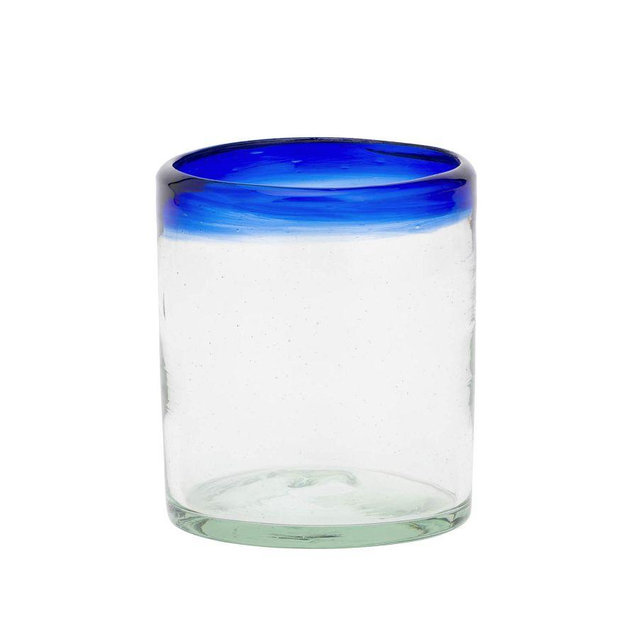 Baja Double Old Fashioned Glasses, Set of 4 - Clear/Cobalt Rim