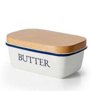 Svebake - SveBake Butter Dish - Enamel Butter Boat with Beechwood Lid, White