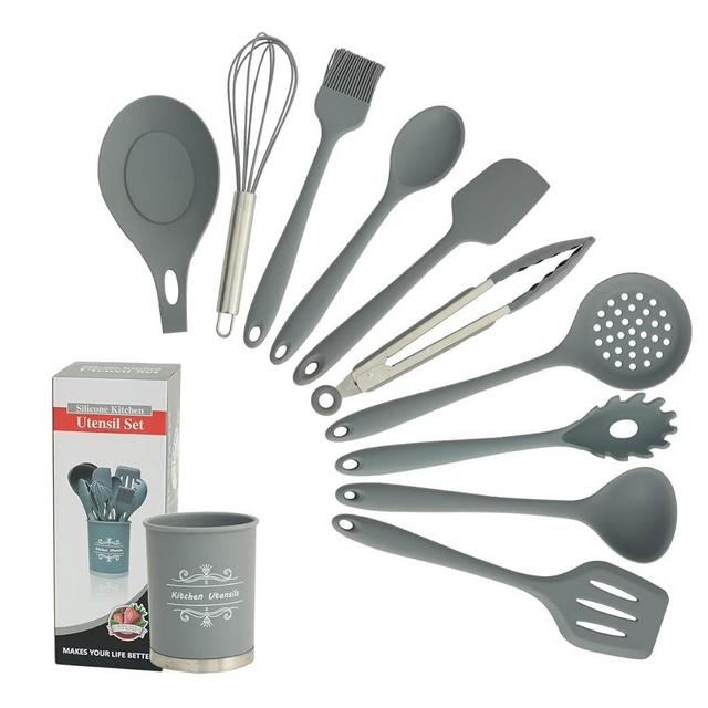 Kitchen Utensils Set, Silicone Cooking Utensils Set, 11 PCS Silicone Kitchen Utensil Set, Serving Utensils Kitchen Gadgets, Silicone Utensil Set Spatula Set Kitchen Tool (GREY)