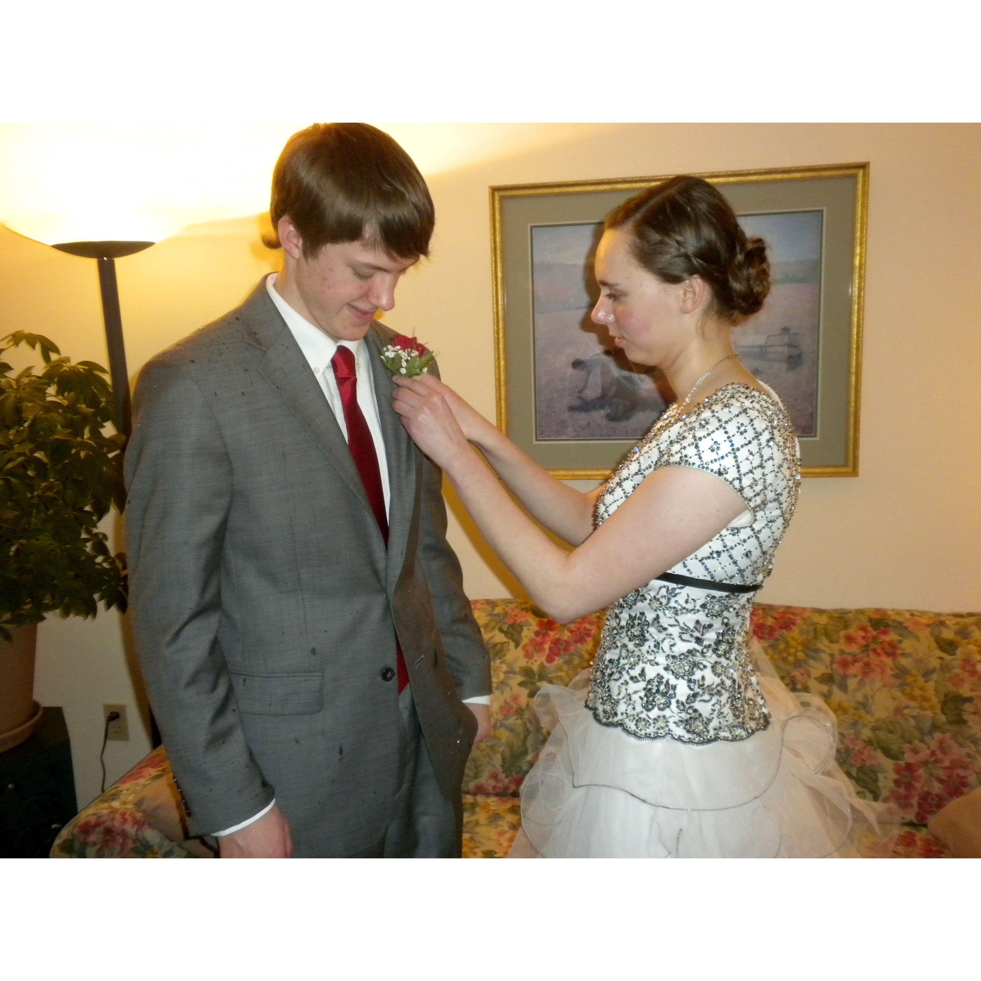 May 2016 - Mary Jane narrowly missed puncturing Spencer while trying to put on his boutonniere for prom.