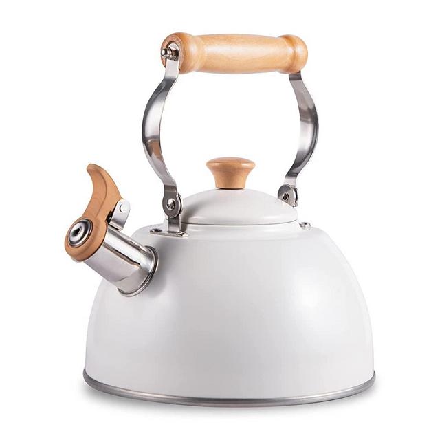 ROCKURWOK Tea Kettle Stovetop Whistling Teapot, Stainless Steel, 2.64-Quart White