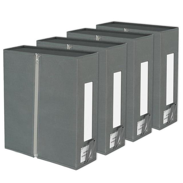 OPELETNNT 4 Pack Bed Sheet Organizers and Storage, Sheet Folder Organizer for Linen Closet, Foldable Sheet Set Organizer with Large Window for Bedding, Blantkets, Clothes (Queen or King Size)