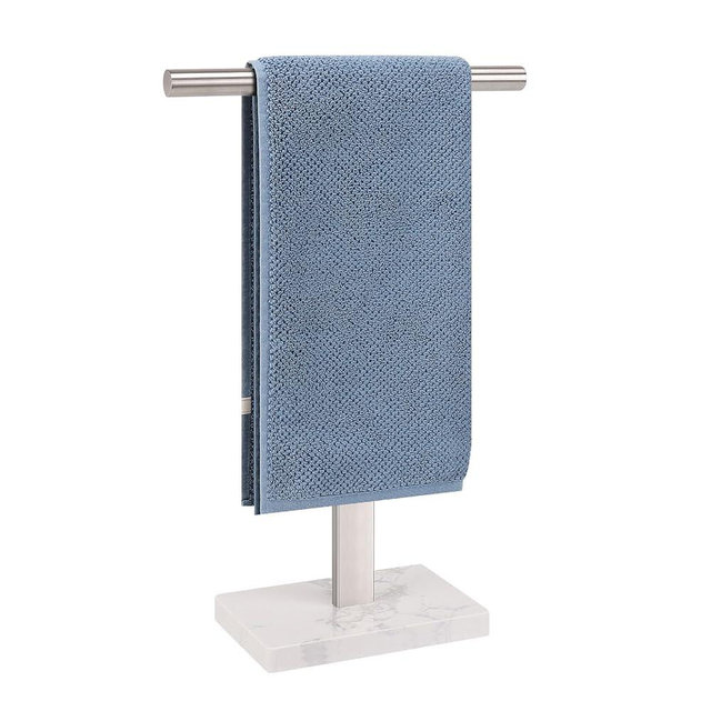 BathAce Hand Towel Holder, T-Shape Hand Towel Stand for Bathroom with Marble Base, 304 Stainless Steel Stand Hand Towel Rack Free-Standing Towel Bar for Bathroom Kitchen Countertop (16 in, Brushed)