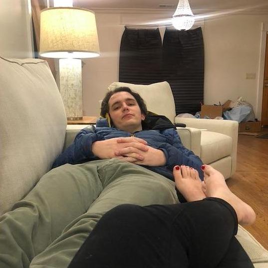 Sam slept on Elizabeth's couch for 4 days after her gallbladder surgery. The very best nurse!