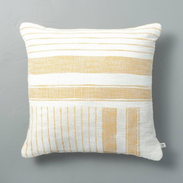 18" x 18" Patch Stripes Woven Throw Pillow Yellow - Hearth & Hand™ with Magnolia