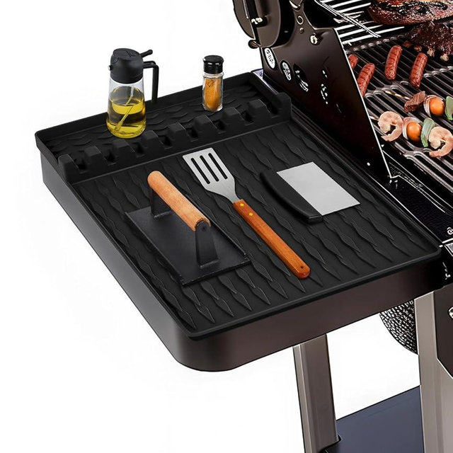 Silicone Griddle Tools Mat for Blackstone, BBQ Caddy Utensils Holder Kitchen, Side Shelf Grill Pad Drip Pad, Spatula Mat Cooking & Countertop, Griddle Accessories for Blackstone (Black)