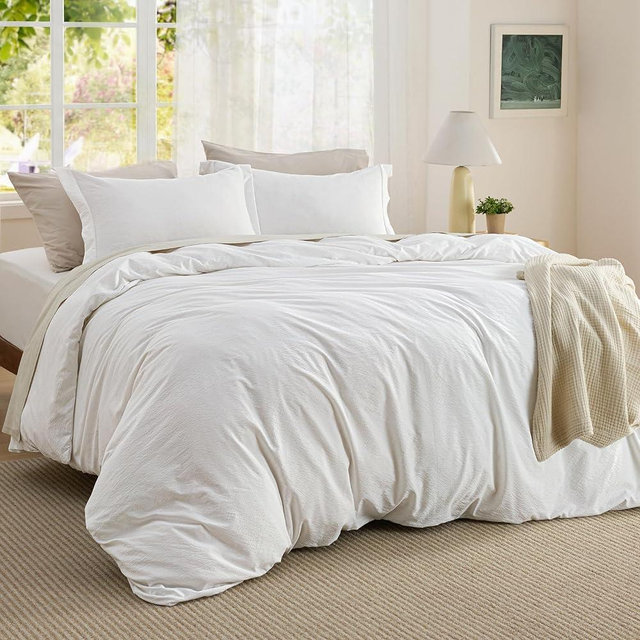 Bedsure Textured Duvet Cover King Size - Cotton-Like Polyester Jacquard Duvet Cover Set for All Seasons - 3 Pieces Elevated Textured Dobby Soft Bedding Set, NO Comforter (White, King, 104" x 90")
