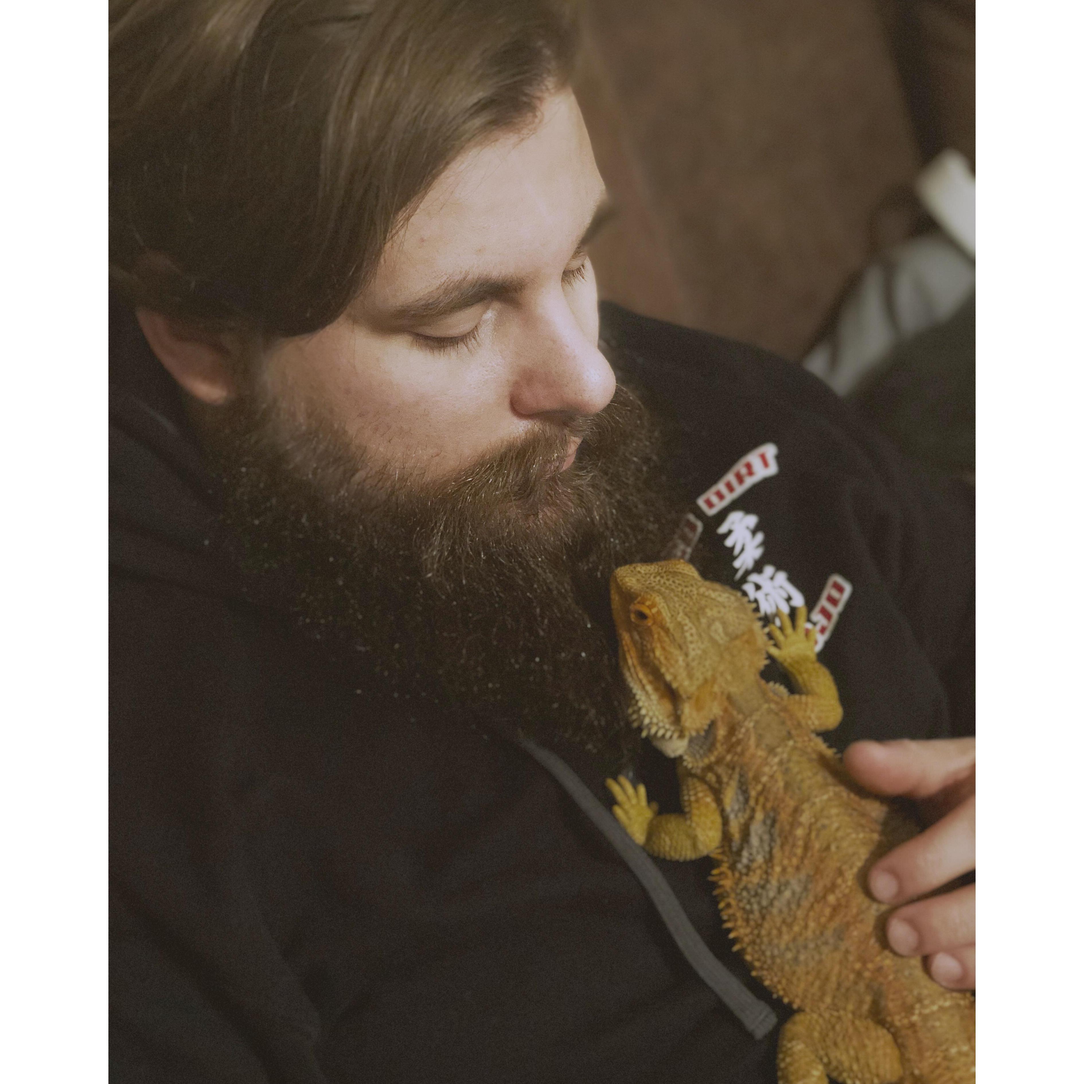 Gaylen and their bearded dragon, Drack