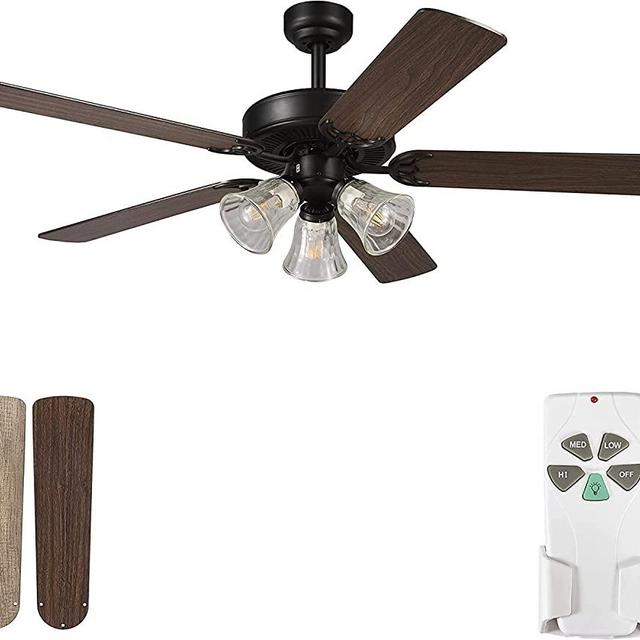 52 Inch Indoor Ceiling Fan with Light and Remote Control, Reversible Blades and Motor, 110V ETL Listed for Living Room, Dining Room, Bedroom, Basement, Kitchen