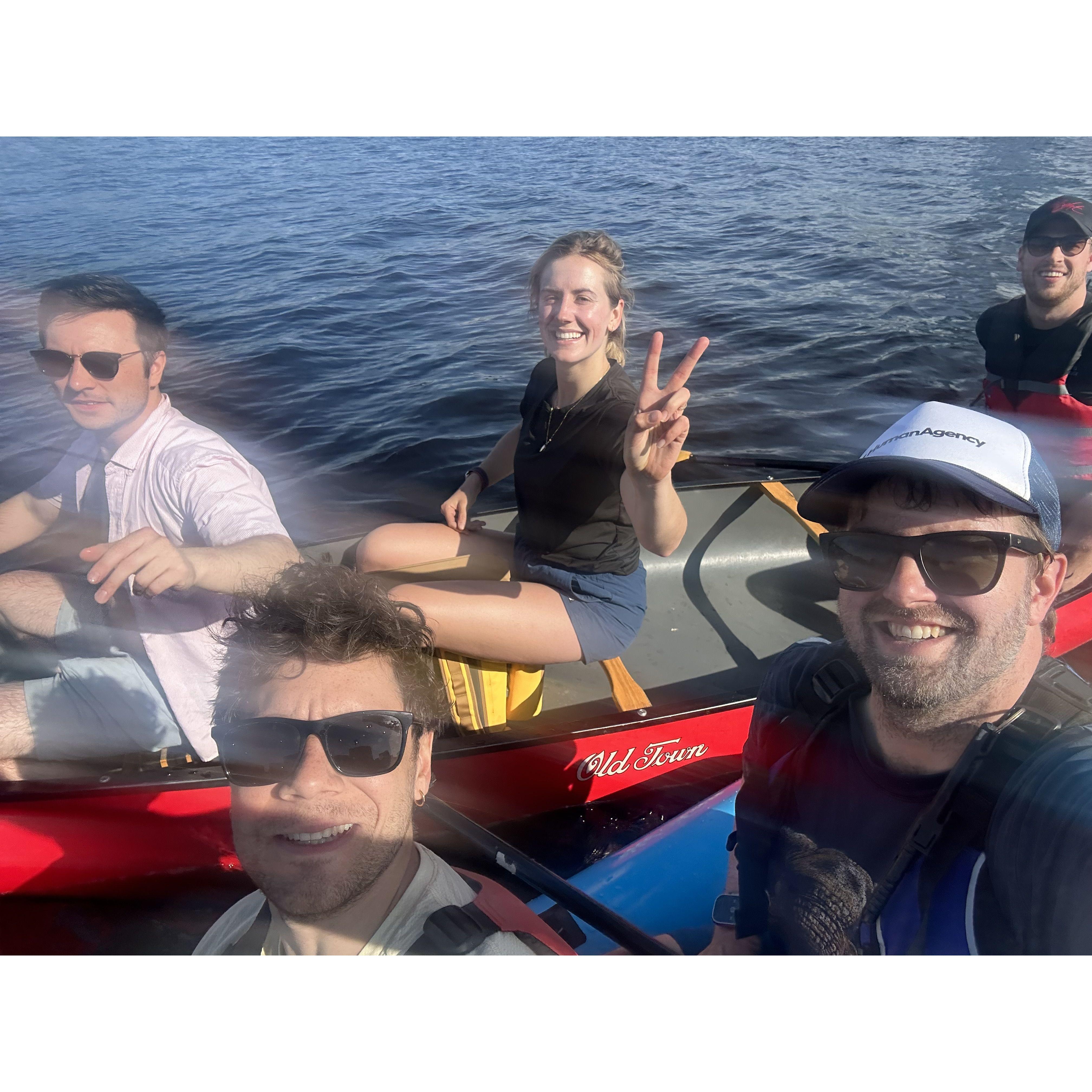 Charles River in Boston. Caroline ran 12 miles then got picked up. Brendan and Eric tipped their kayak. Brendan filmed the whole thing.