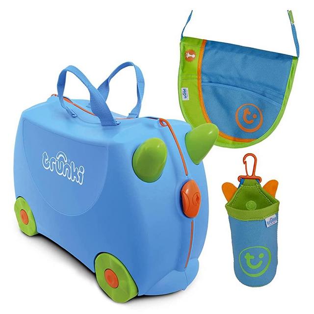 Trunki Kid's Ride On Suitcase Bundle with Saddle Bag and Holster: Terrance (Blue)