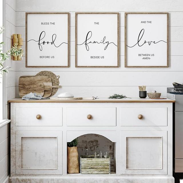 Heiple Set of 3 Framed Farmhouse Bless The Food Before Us Sign 11”x14” Kitchen Wall Decor for Dining Room Decor Wall Art Wood Signs (11x14 inches, Brown)
