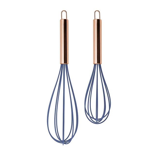 Cook with Color Rose Gold and Navy Stainless Steel and Silicone Whisks – Set of Two Beaters 10” and 12”