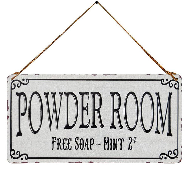 ZOVSON Powder Room Vintage Metal Hanging Novelty Sign Farmhouse Home Decor Toilet Bathroom Wall Decor 5X10Inch