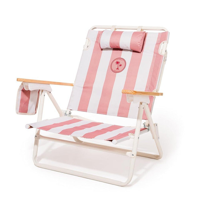 Business & Pleasure Co. Margaritaville Manana Chair - Backpack Beach Chair, Lay Flat Reclining, Lightweight & Portable, Insulated Cooler Pocket, Strawberry Daiquiri Stripe