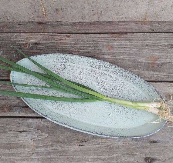 Ceramic serving tray, Ceramic blue oval platter, Pottery unique tray, Pottery serving dish, Centerpiece home decor, Holidays gift