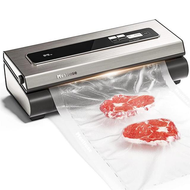 Mesliese Vacuum Sealer Machine Powerful 90Kpa Precision 6-in-1 Compact Vacuum Food Preservation System Built-in Cutter, Include 2 Bag Rolls & 5 Pre-cut Bags, Widened 12mm Sealing Strip, Dry&Moist Modes Smart Suction, ETL Listed