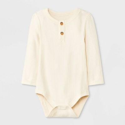 3-6M Ribbed Henley Long Sleeve Bodysuit - Cat & Jack™ Cream