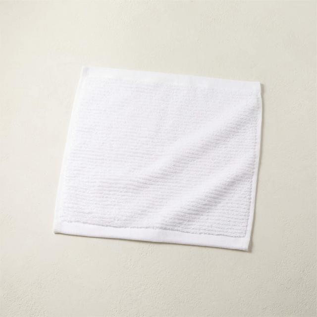 Brooks Ribbed Organic Cotton White Washcloth