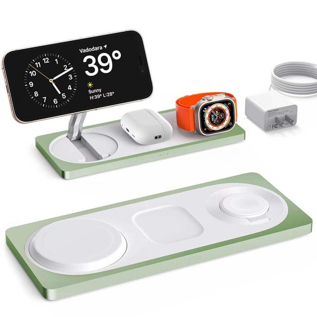 PETINO Wireless Charging Station, 3 in 1 Magnetic Wireless Charger Stand, Fast Wireless Charging Dock for iPhone 15/14/13/12 Series, Apple Watch Series, AirPods Pro