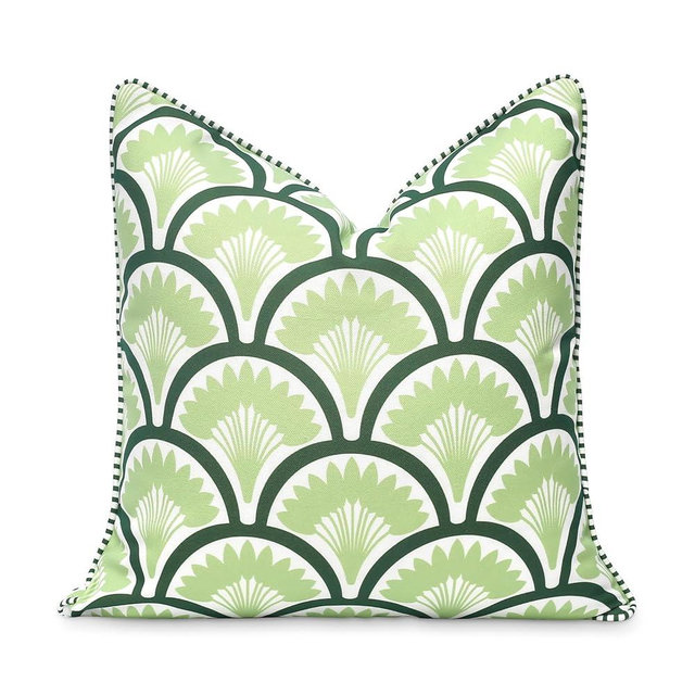 Hofdeco Premium Coastal Patio Indoor Outdoor Throw Pillow Cover Only, 20"x20" Water Repellent for Backyard, Couch, Green Print Tropical Ravenala Palm Tree