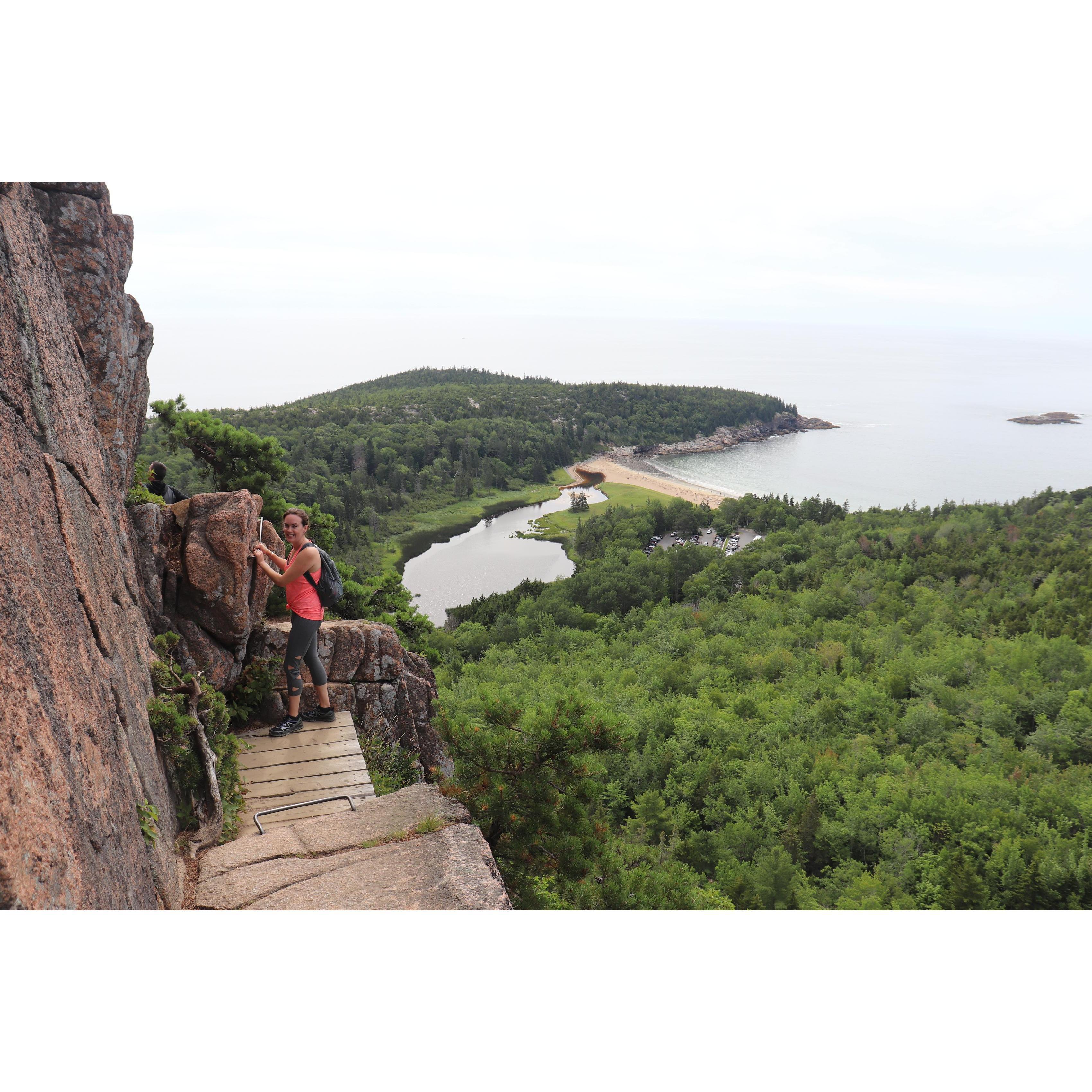 Hiking the challenging "Beehive Trail" - a rather steep incline with rungs and railings towards the top!