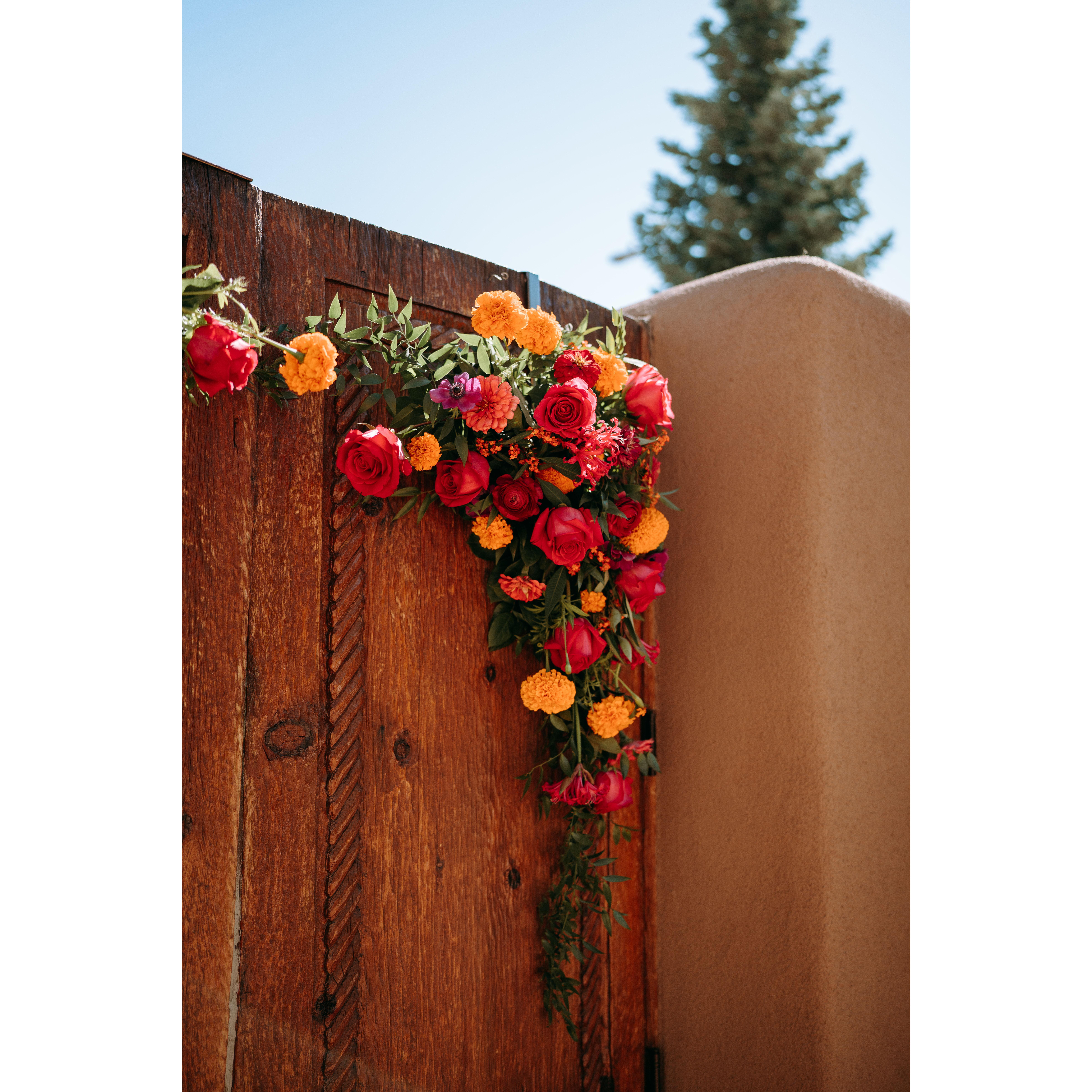 The courtyard doors, adorned with flowers, where we said our "I do's"