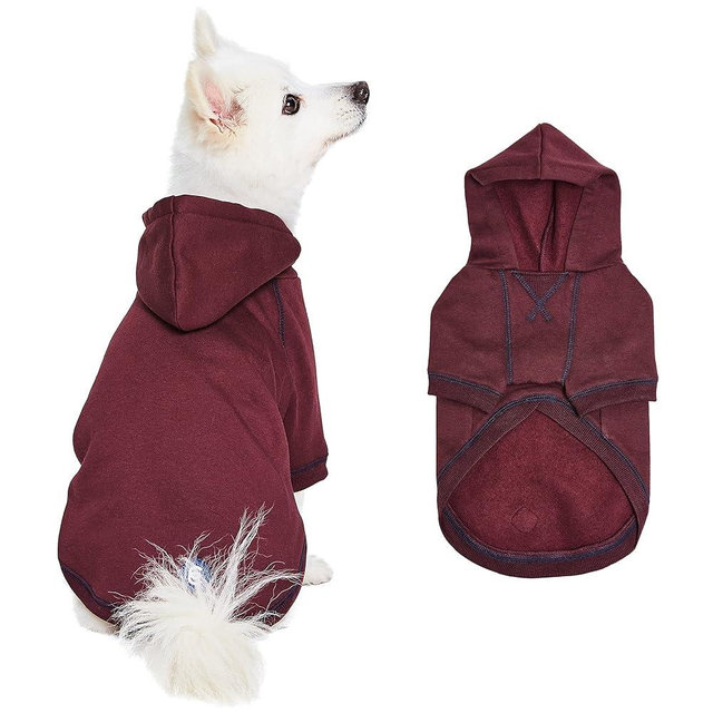 Blueberry Pet Essentials Soft & Comfy Better Basic Cotton Blend Dog Hoodie Sweatshirt in Burgundy Red, Back Length 22", Pack of 1 Jacket for Dogs