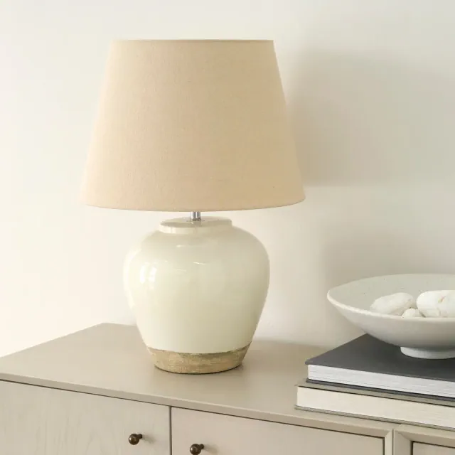 Nourison 20" White/Tan Ceramic Pot Table Lamp