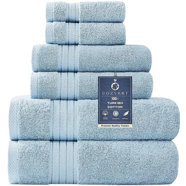 COZYART Light Blue Bath Towels Set, Turkish Cotton Hotel Large Bath Towels Bulk for Bathroom, Thick Bathroom Towels Set of 6 with 2 Bath Towels, 2 Hand Towels, 2 Washcloths, 650 GSM