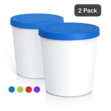 BALCI - Premium Ice Cream Containers (2 PACK - 1 Quart Each) Perfect Freezer Storage Tubs with Lids for Ice Cream, Sorbet and Gelato! (BLUE)