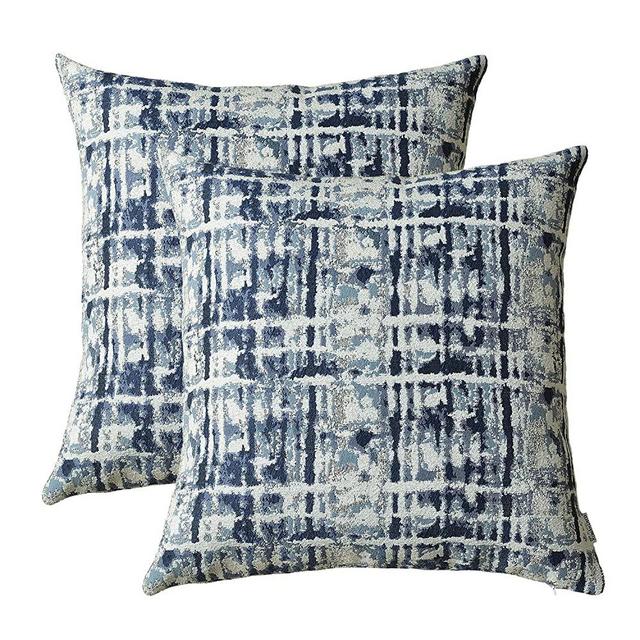 ROMANDECO Jacquard Decorative Throw Pillow Covers for Couch/Sofa/Bedroom, 2 Pack, 18x18 inch (45cm) (Navy Blue)