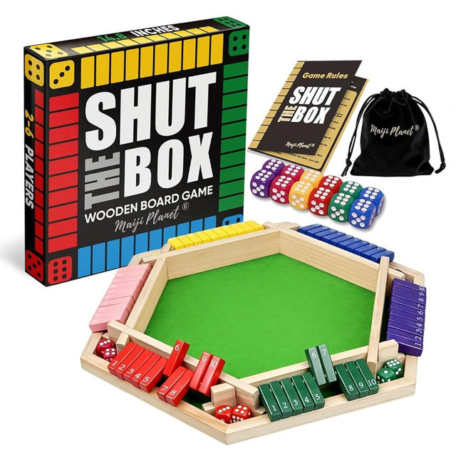 Maiji Planet Original Classic 2-6 Player Shut The Box Game, Math Dice Board Game for Family Night Classroom Travel, Wooden Classic Table for Group Kid Adult Senior Camp Party Bar Easy Quick and Fun
