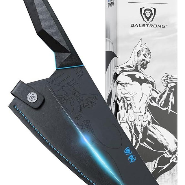 Dalstrong Chef Knife - 8 inch - BATMAN™ Shadow Black Edition - High Carbon 7Cr17MoV Steel - Black Titanium Kitchen Knife - Collection Item - G10 Handle - Chef's Knife Cooking - Sheath