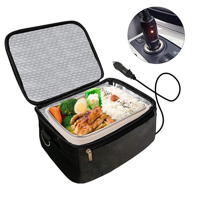 Portable Oven 12V Personal Food Warmer,Car Heating Lunch Box,Electric Slow Cooker For Meals Reheating & Raw Food Cooking for Road Trip/Office Work/Picnic/Camping/Family gathering(12V) (Black)