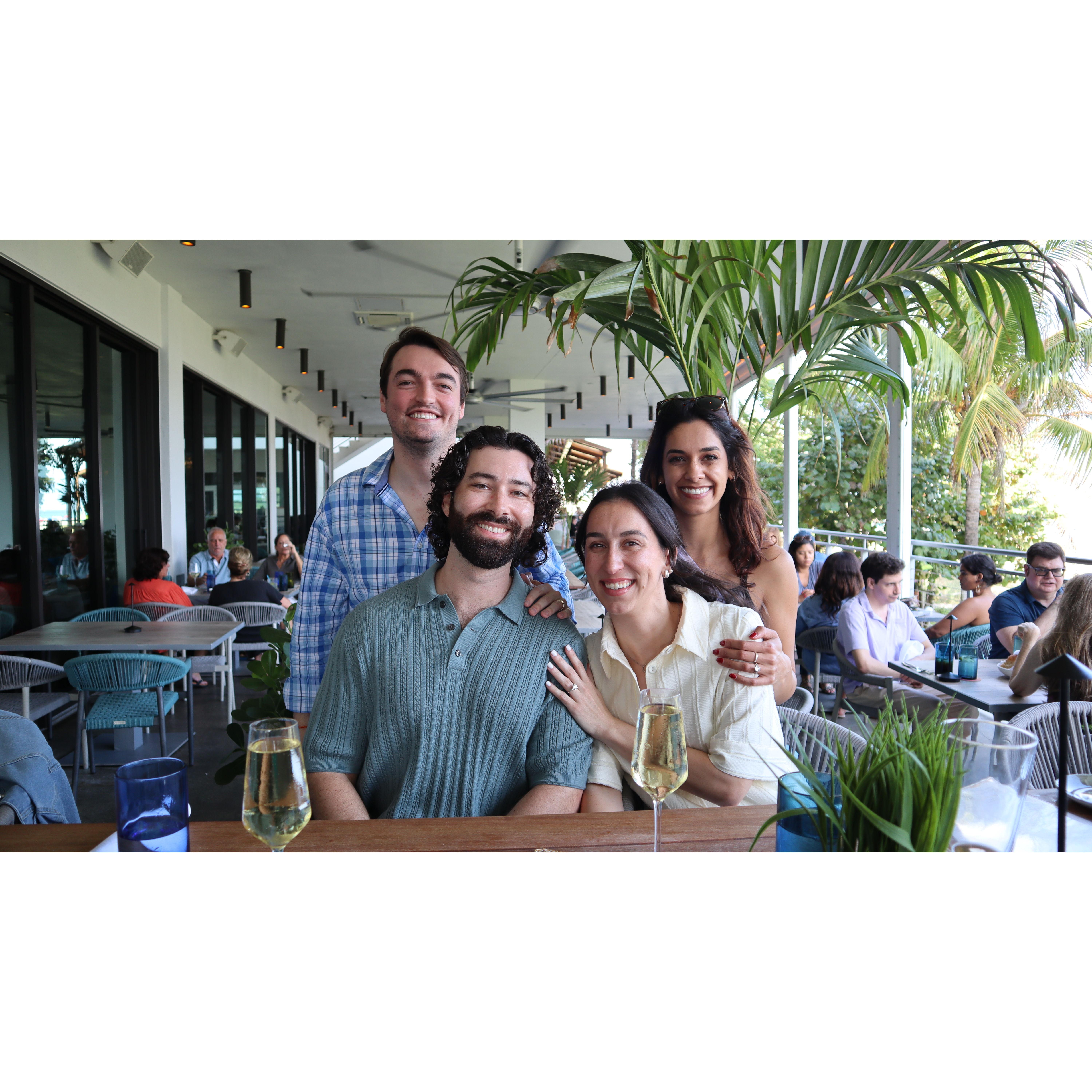 Daniel and Emily with their friend's Meera and Matt after the engagement 12.31.24