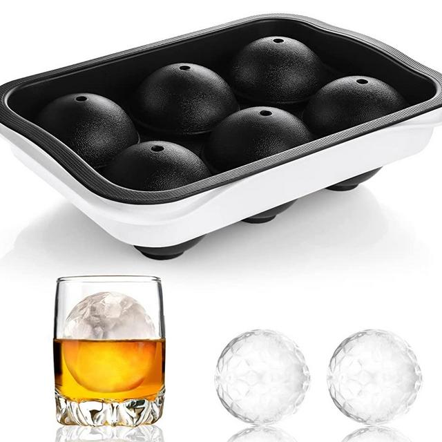ICEXXP Whiskey Ice Ball Maker, [Fill without Funnel & Easy Release] 2.2'' Round Large Ice Cube Trays with Cover, Reusable Sphere Silicone Ice Tray with Lids for Bourbon, Brandy, Gift for Whisky Lover