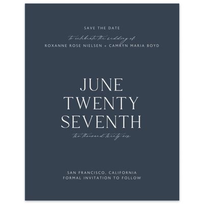Grayed Navy, Blue Wedding Digital Save the Date - Altair Portrait