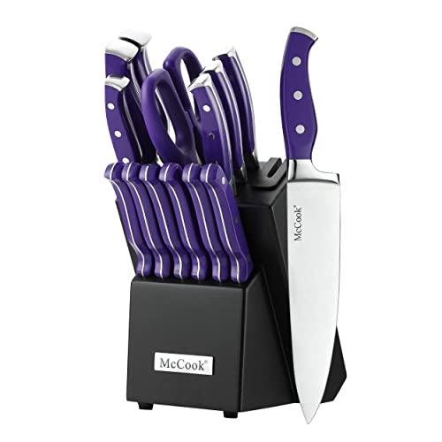 Ginsu Kiso Dishwasher Safe Purple 14 Piece Set Black Block