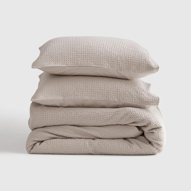 Organic Luxe Honeycomb Duvet Cover Set - Sand, Full/Queen