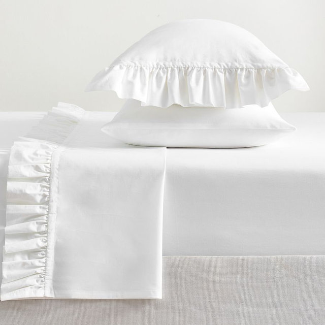 400-Thread-Count Ruffle Percale Sheet Set, White, King