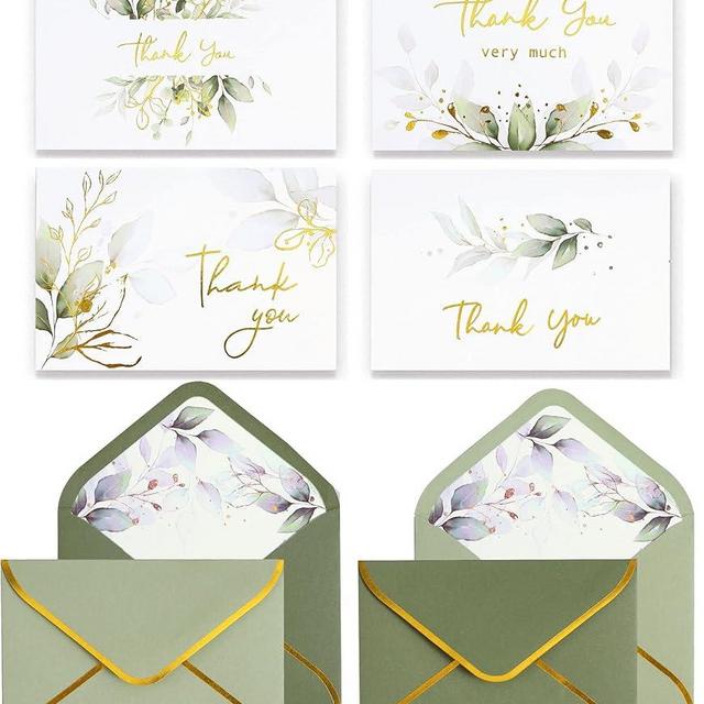 100 PK Sage Green Thank You Cards with Envelopes Bulk - 5 x 3.5 Inches Gold Greenery Wedding Thank You Cards Baby Shower Thank You Notes for Bridal Shower Small Business Birthday Tent Cards