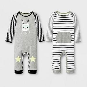 Baby's 2pc Stripe/Rabbit Romper Set - Cloud Island™ Gray