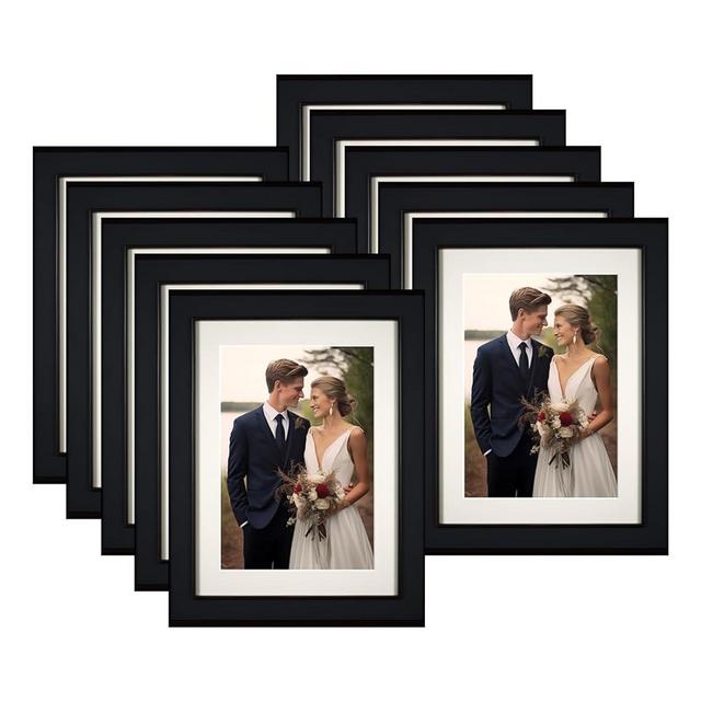 5x7 Picture Frame Set of 10, Wood Photo Frame Display 5x7 Pictures without Mat or 4x6 Photos with Mat, Tabletop or Wall Mount Display Picture Frames for Prints, Photos, Paintings, Landscape and Kids A