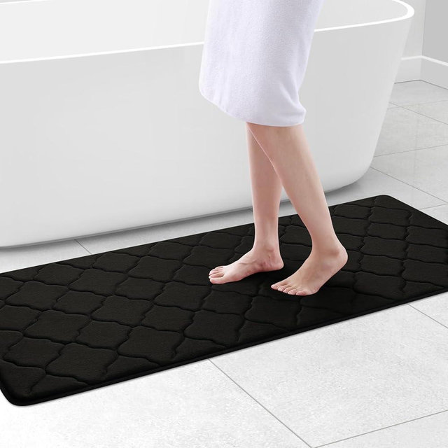 OLANLY Memory Foam Bath Mat Rug 59x24, Soft and Absorbent Bathroom Rugs, Non-Slip, Comfortable, Machine Washable Bath Carpet for Bathroom Floor, Tub, Shower and Home Decor Accessories, Black
