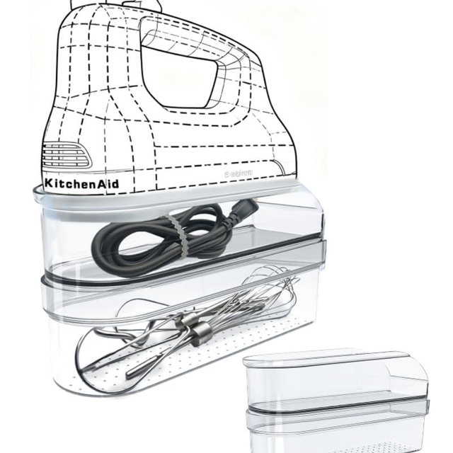Hand Mixer Storage Case for KitchenAid KHM5/KHM6/KHM7/KHM9 Series Ultra Power Speed Hand Mixers, Double layer Crylic Transparent Storage box (Tools and mixer not included)