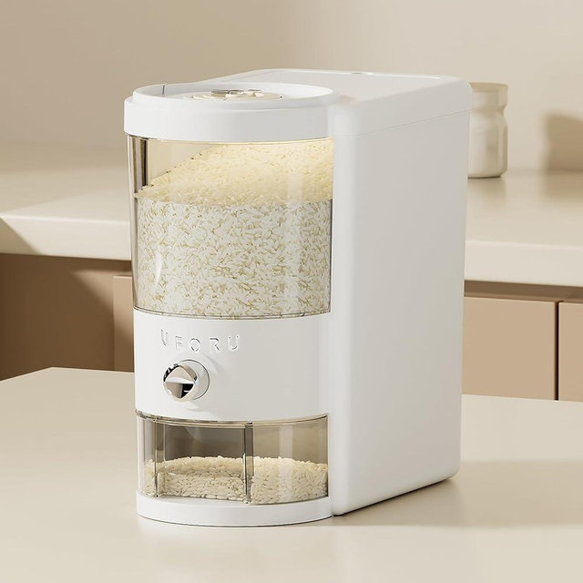 UFORU Rice Dispenser 10 lbs | Large Rice Storage Container for Kitchen&Pantry - Space-saving, Moisture & Pest-proof, BPA-Free - Dry Food Dispenser with One-Touch Dispenser & Measuring Cup for Families