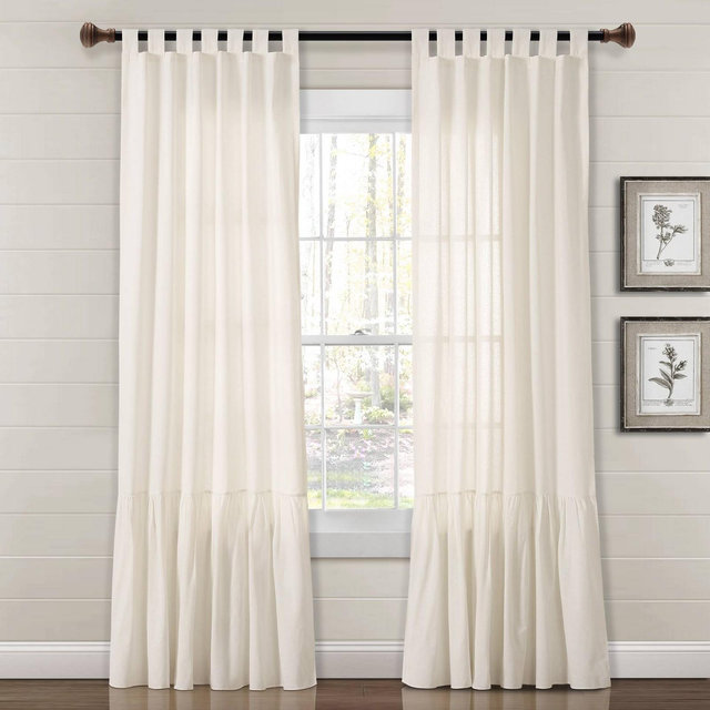 84"x40" Farmhouse Faux Linen Tab Top Window Curtain Panel Off White - Lush Décor